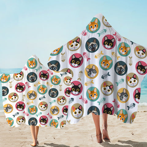 Image of Collection Of Colorful Cute Cat Faces SWLS6126 Hooded Towel