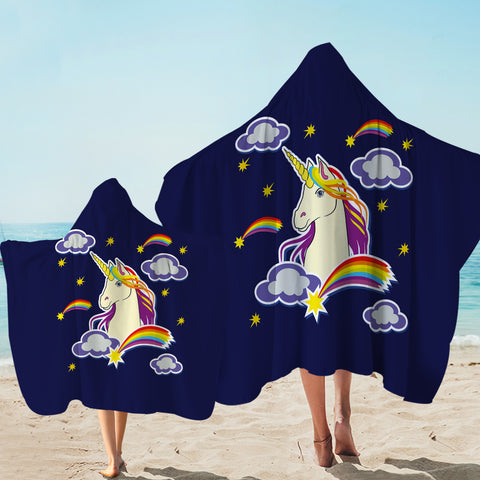 Image of Beautiful Unicorn Illustration Dark Blue Theme SWLS6135 Hooded Towel