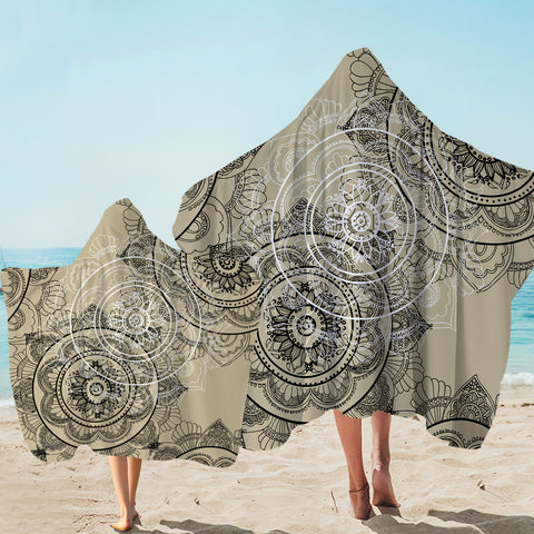 Image of B&W Mandala Beige Theme SWLS6215 Hooded Towel