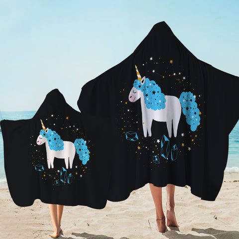 Happy Blue Hair Unicorn Among Stars SWLS6223 Hooded Towel