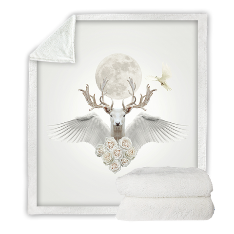 Image of Angel White Rose Deer SWMT3315 Soft Sherpa Blanket