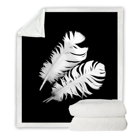 Image of White Feathers Black SWMT3317 Soft Sherpa Blanket