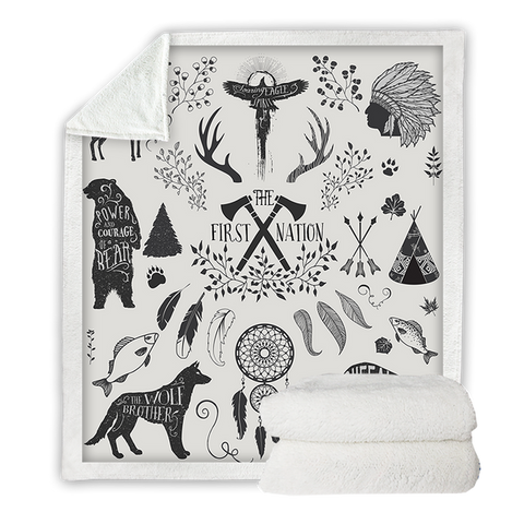 Image of Native American Axe Wild Animals SWMT3334 Soft Sherpa Blanket