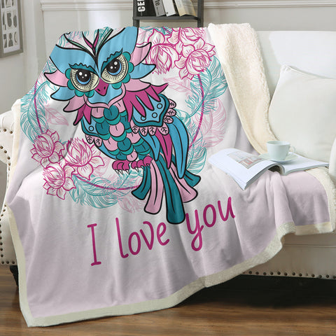 Image of I Love You - Floral Owl SWMT3344 Sherpa Fleece Blanket