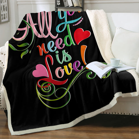 Image of Colorful All You Need Is Love SWMT3348 Sherpa Fleece Blanket