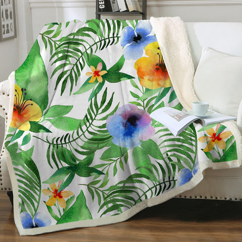 Image of Colorful Flowers & Leaves SWMT3368 Sherpa Fleece Blanket