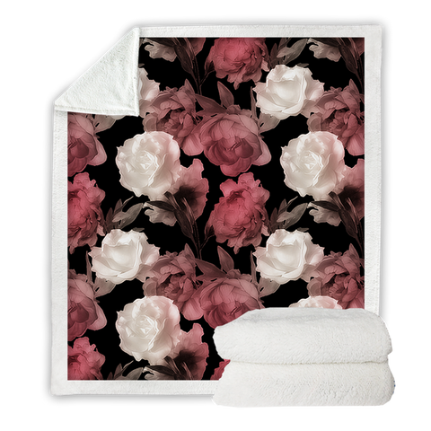 Image of Dark Night White Roses SWMT3369 Soft Sherpa Blanket