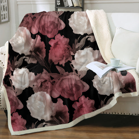 Image of Pink & White Flowers SWMT3369 Sherpa Fleece Blanket