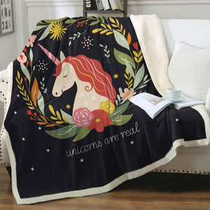 Colorful Floral Unicorn Are Real SWMT3378 Sherpa Fleece Blanket