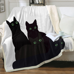 Four Green Eyes Black Cats SWMT3379 Sherpa Fleece Blanket