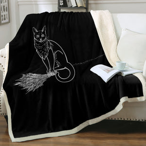 Cat on Flying Broom SWMT3386 Sherpa Fleece Blanket