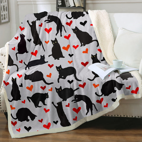 Image of Cats & Hearts Monogram SWMT3388 Sherpa Fleece Blanket