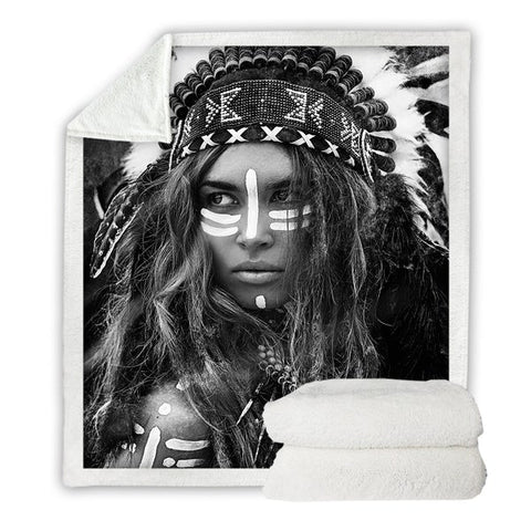 Image of Black White Realistic Tribal Woman SWMT3459 Soft Sherpa Blanket