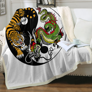 Asian YinYang Tiger & Dragon SWMT3460 Sherpa Fleece Blanket