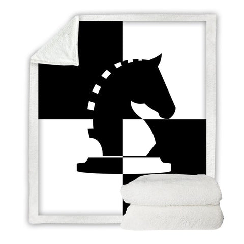 Image of Black White Lattice Chess Horse SWMT3463 Soft Sherpa Blanket