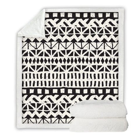 Image of Black White Geometric Pattern SWMT3465 Soft Sherpa Blanket