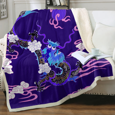Image of Blue&Pink Asian Dragon and Cloud SWMT3474 Sherpa Fleece Blanket