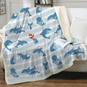 Stripe Playing Dolphin SWMT3485 Sherpa Fleece Blanket