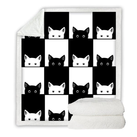 Image of Half Face Black White Cat SWMT3488 Soft Sherpa Blanket