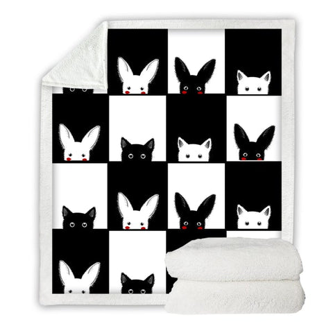 Image of Half Face Black And White Rabbit SWMT3489 Soft Sherpa Blanket