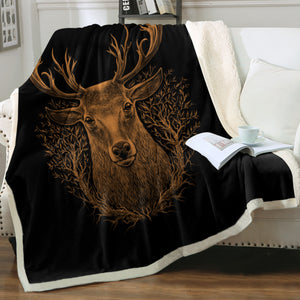 Brown Deer in Laurel Wreath SWMT3491 Sherpa Fleece Blanket