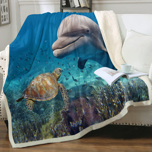 Submarine Dolphin & Turtle  SWMT3582 Sherpa Fleece Blanket