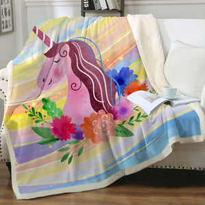 Floral Unicorn SWMT3583 Sherpa Fleece Blanket