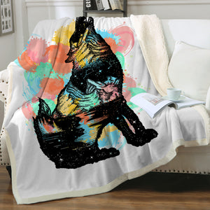 Colorful Spray Wolf SWMT3584 Sherpa Fleece Blanket