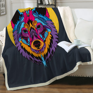 Colorful Wolf  SWMT3594 Sherpa Fleece Blanket