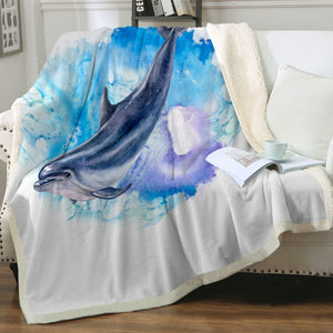 Blue Spray Dolphin SWMT3596 Sherpa Fleece Blanket