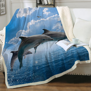 Dolphins Jumping Over Ocean SWMT3614 Sherpa Fleece Blanket