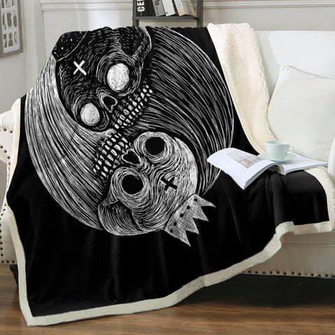 Image of B&W Yin Yang Skull Sketch  SWMT3649 Fleece Blanket