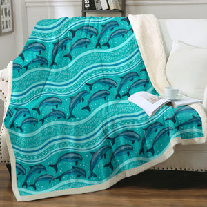 Jumping Dolphins Mint Stripes SWMT3650 Fleece Blanket