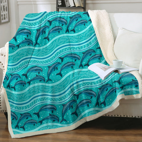 Image of Jumping Dolphins Mint Stripes SWMT3650 Fleece Blanket