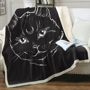 B&W Moon Cat  SWMT3651 Fleece Blanket