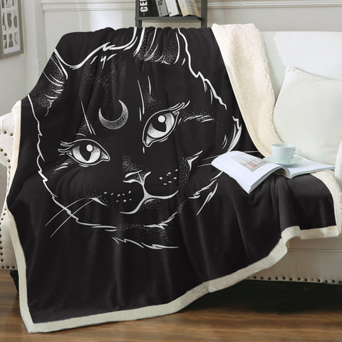 Image of B&W Moon Cat  SWMT3651 Fleece Blanket