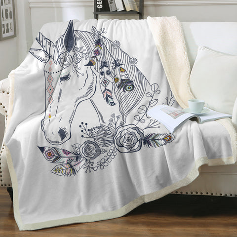 Image of Floral Unicorn Sketch SWMT3652 Fleece Blanket