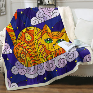 Lying Yellow Aztec Cat SWMT3658 Fleece Blanket