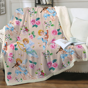 Pink Roses & Playing Music Angels SWMT3660 Fleece Blanket