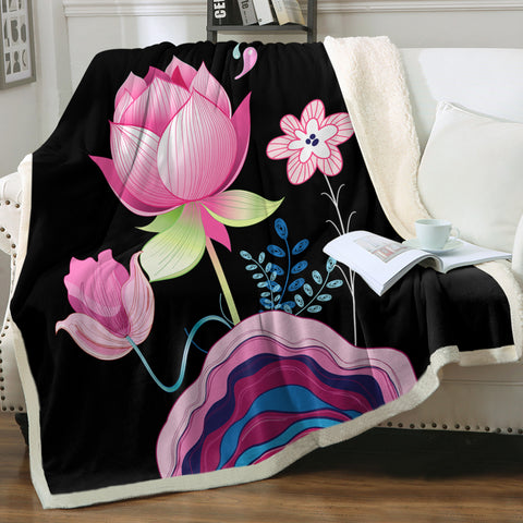 Image of Lotus Flowers Illustration  SWMT3661 Fleece Blanket