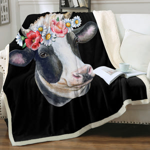 Floral Dairy Cattle  SWMT3663 Fleece Blanket