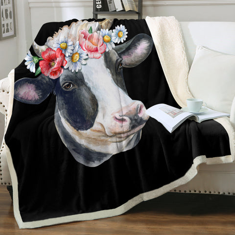 Image of Floral Dairy Cattle  SWMT3663 Fleece Blanket