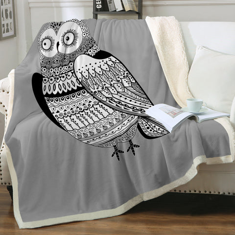 Image of B&W Aztec Owl  SWMT3674 Fleece Blanket