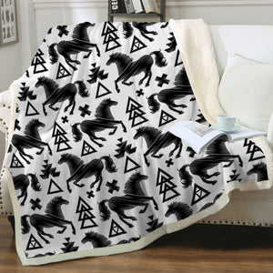Multi Triangles & Black Horses SWMT3678 Fleece Blanket