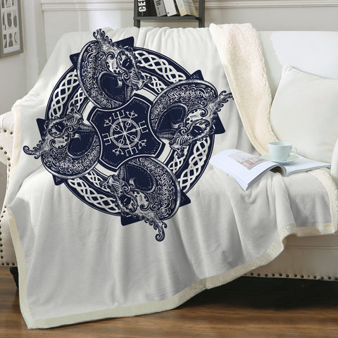 Image of Navy Ancient Mandala SWMT3683 Fleece Blanket