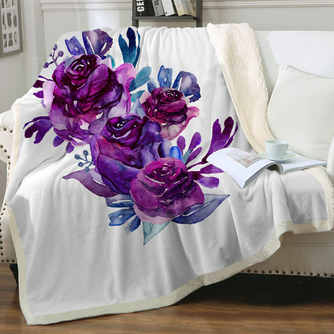 Image of Gradient Blue&Purple Roses SWMT3691 Fleece Blanket
