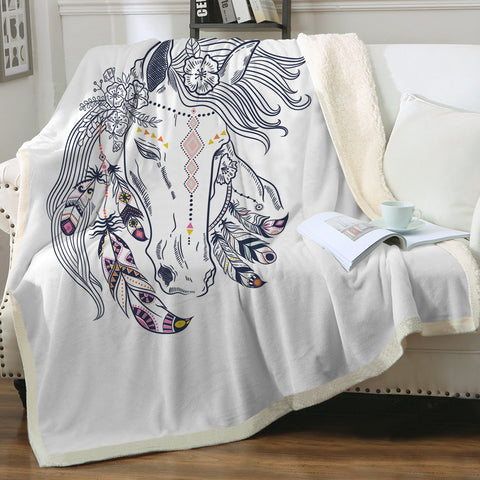 Image of Female Dreamcatcher Horse Sketch  SWMT3694 Fleece Blanket