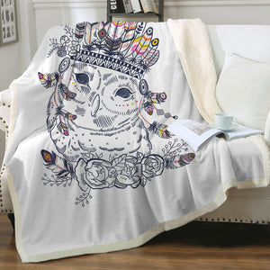 Feather & Floral Owl Sketch SWMT3695 Fleece Blanket