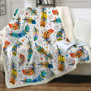 Colorful Feather & Dot Monogram White  SWMT3698 Fleece Blanket