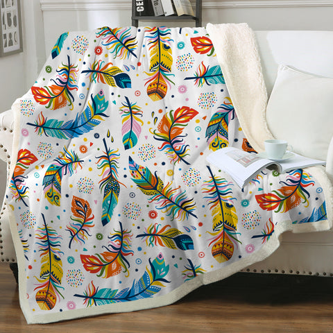 Image of Colorful Feather & Dot Monogram White  SWMT3698 Fleece Blanket